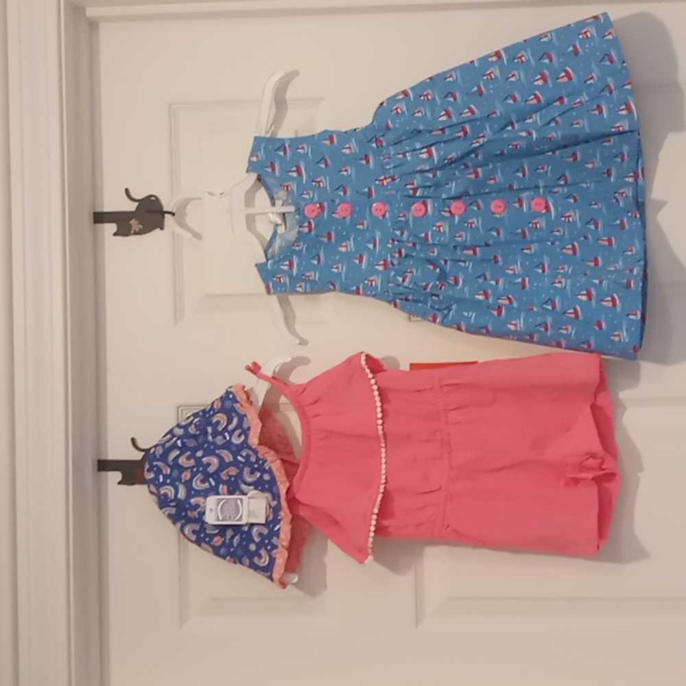 Sweetdil sailboat dress; Joe Fresh romper;UV Skinz reversible sun hat size 3 NWT